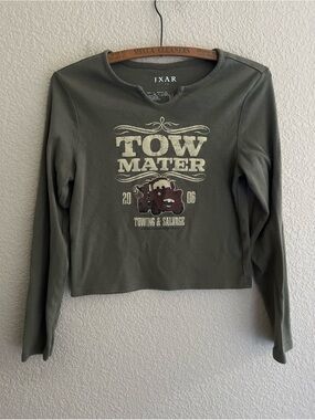 Pixar Tow Mater Cropped Long Sleeve Baby Tee women’s Size Medium